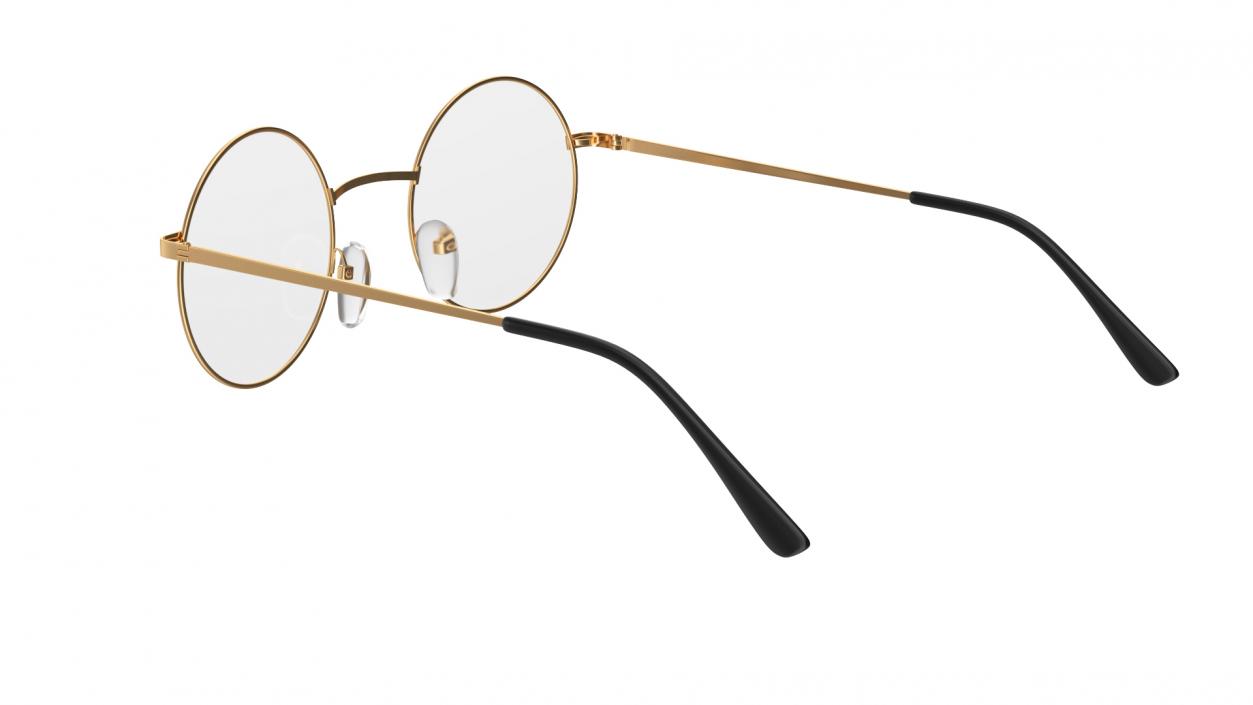 Round Circle Golden Frame with Clear Lens Glasses 3D model