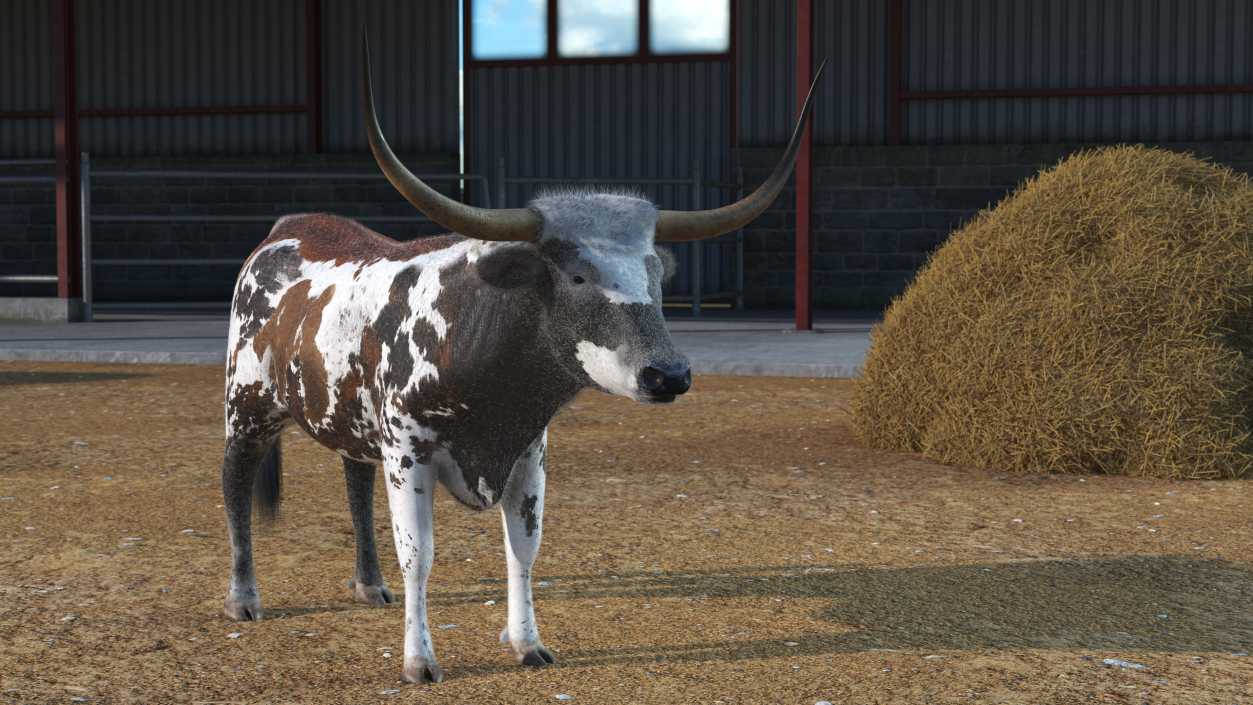 Texas Longhorn Mottled Brown Fur Rigged 3D model