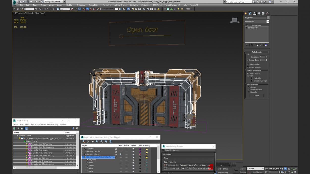 Sci Fi Reinforced Sliding Gate Rigged 3D