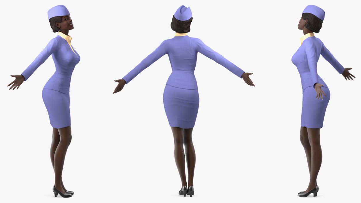 Dark Skinned Black Stewardess 3D model