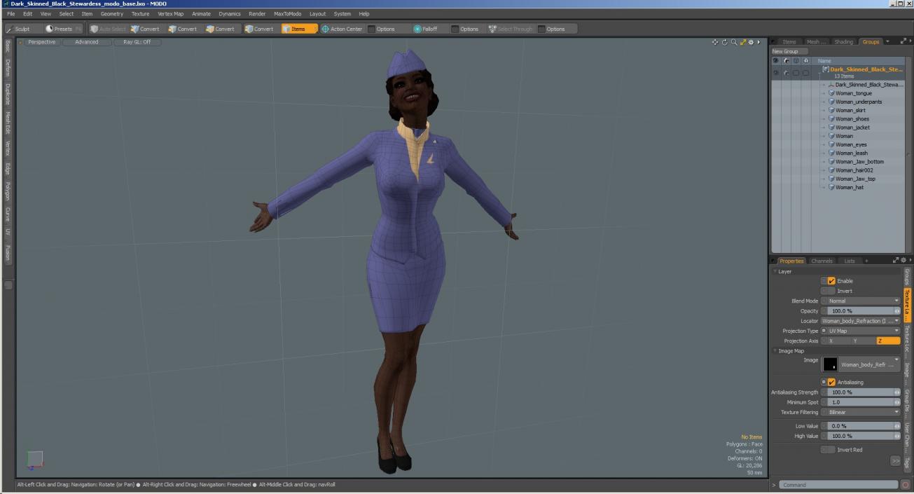 Dark Skinned Black Stewardess 3D model