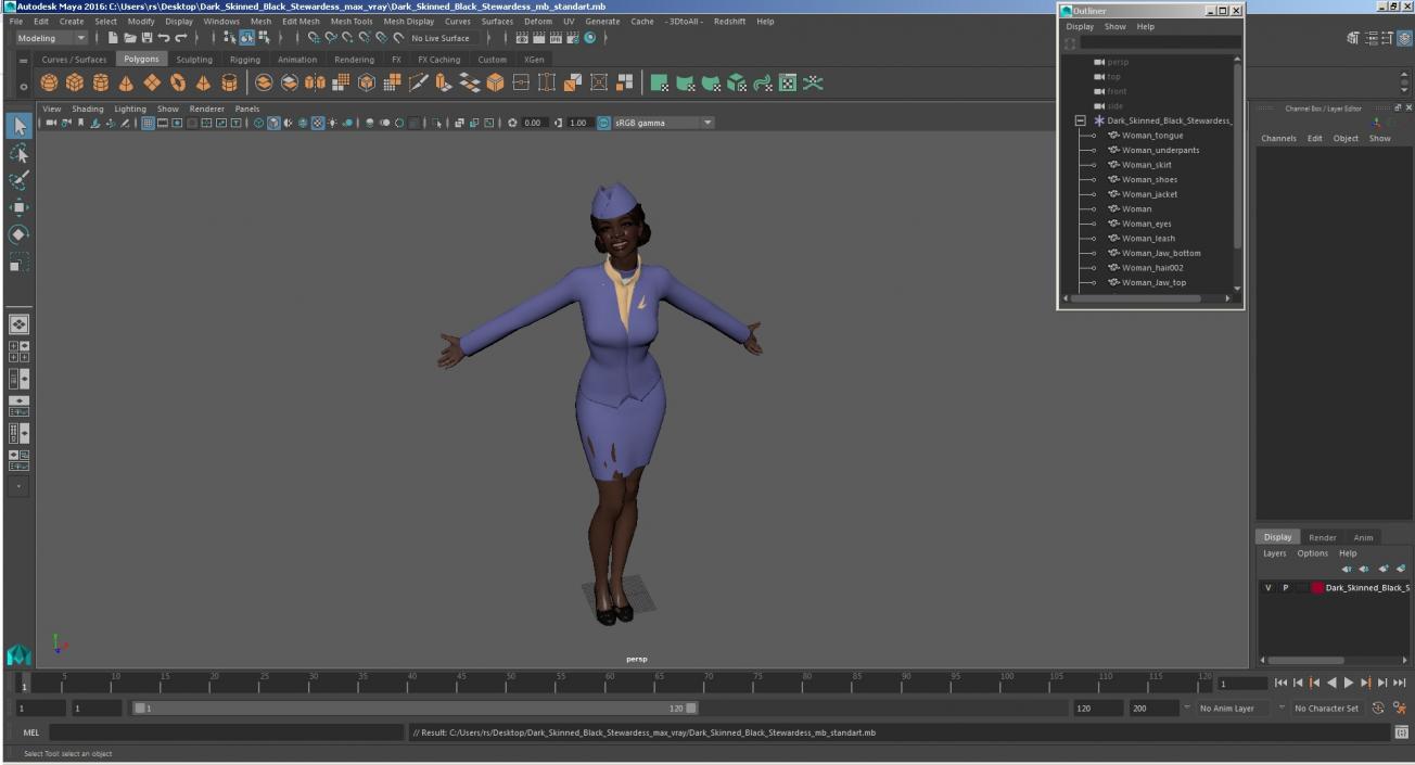 Dark Skinned Black Stewardess 3D model