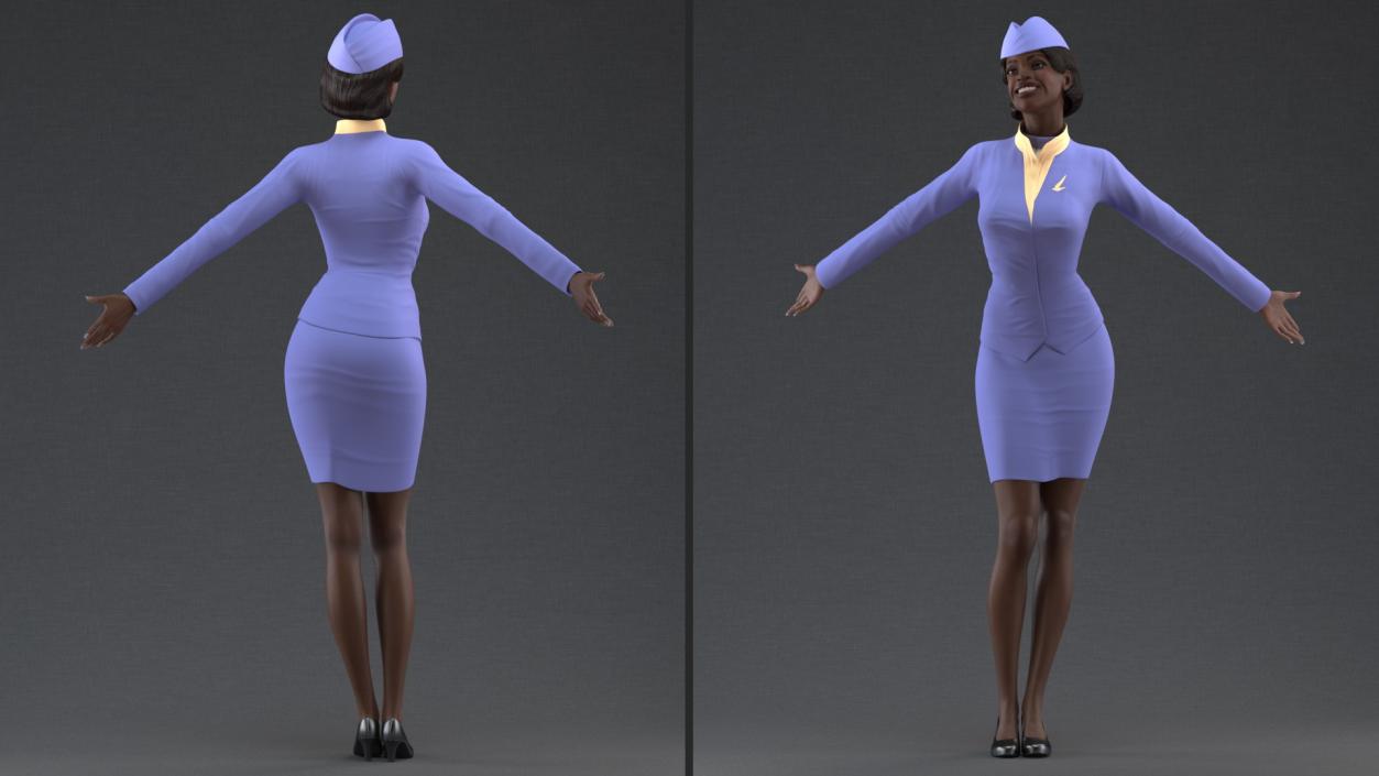 Dark Skinned Black Stewardess 3D model