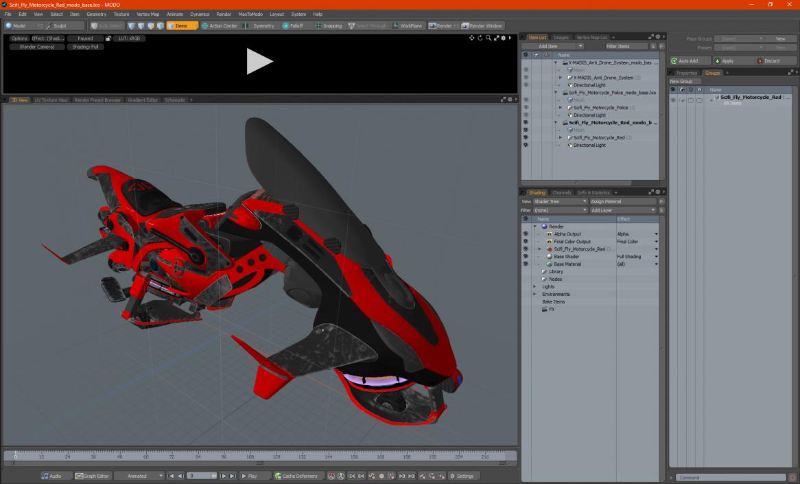 Scifi Fly Motorcycle Red 3D model