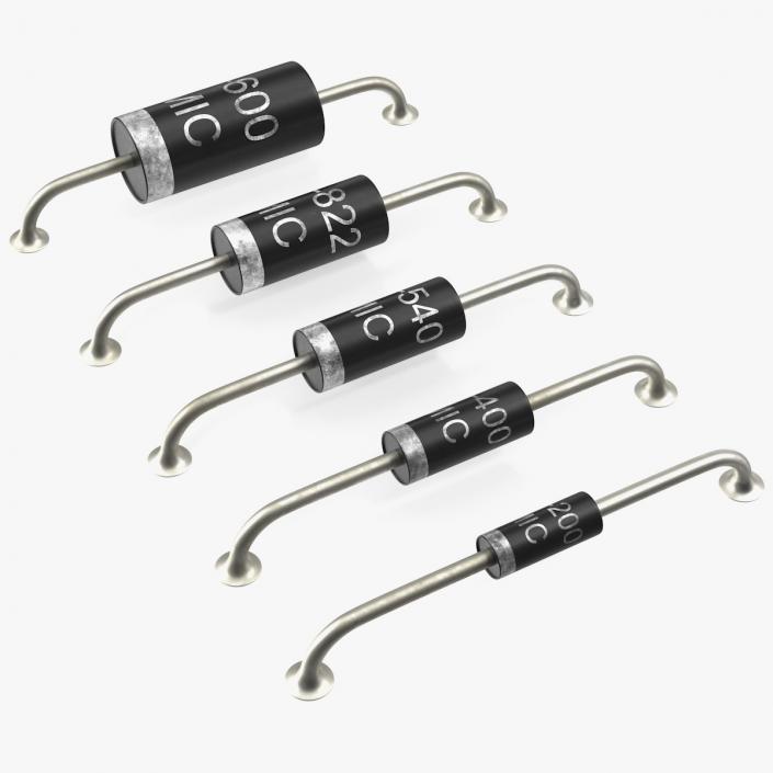 3D model Axial Rectifier Diodes Soldered Set