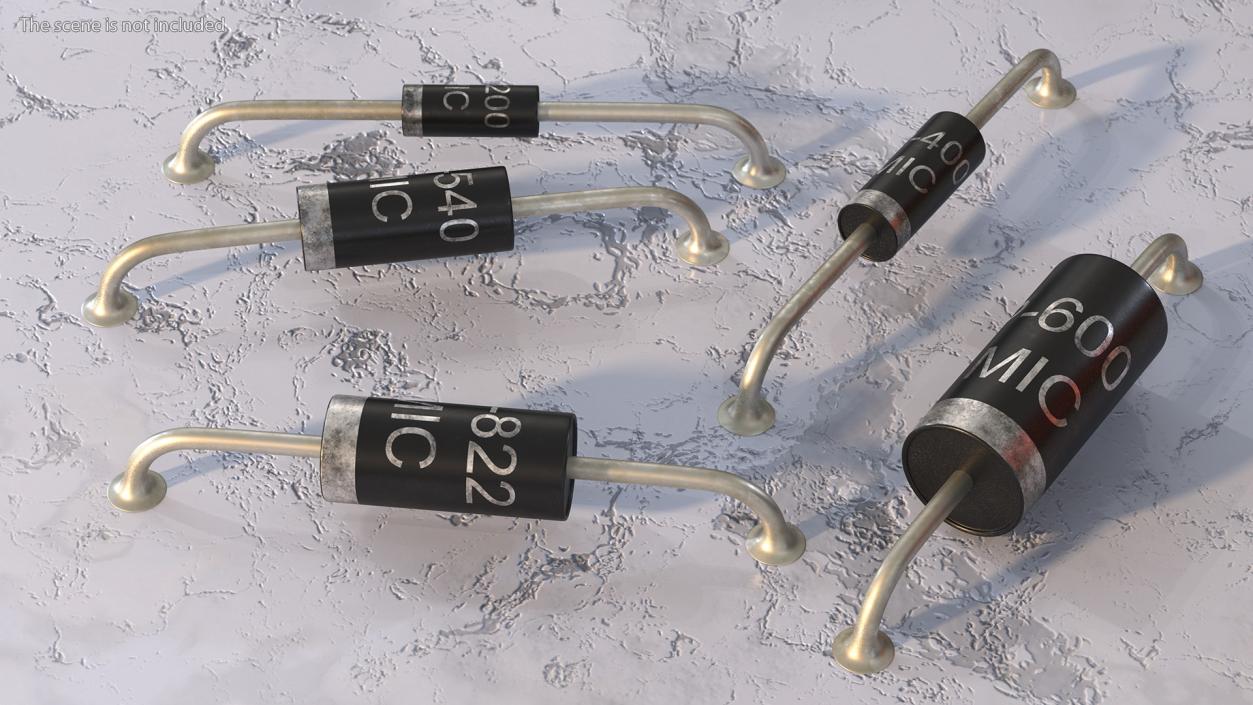 3D model Axial Rectifier Diodes Soldered Set