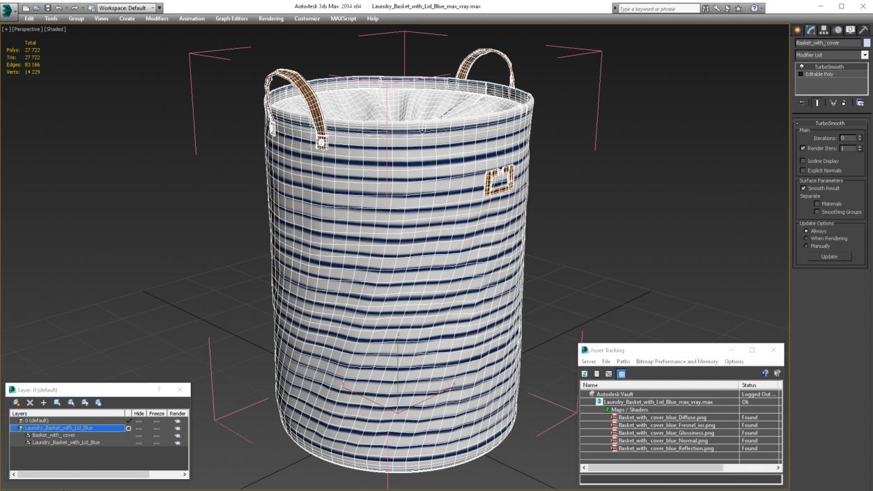 3D Laundry Basket with Lid Blue model