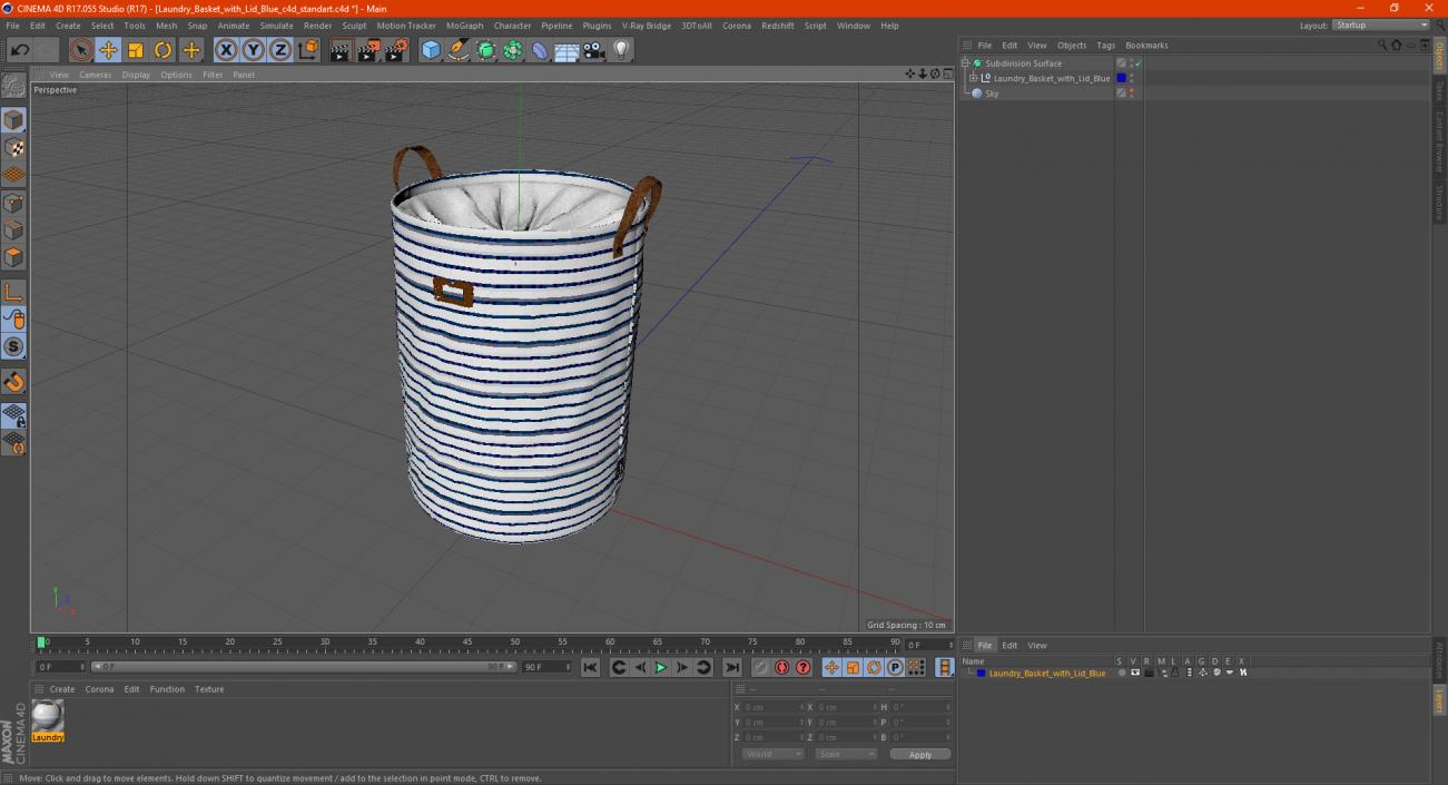 3D Laundry Basket with Lid Blue model