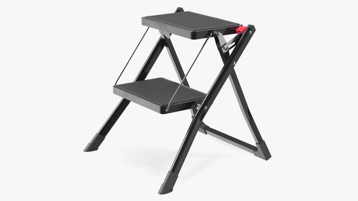 3D Two Steps Black Steel Stool Rigged for Cinema 4D model