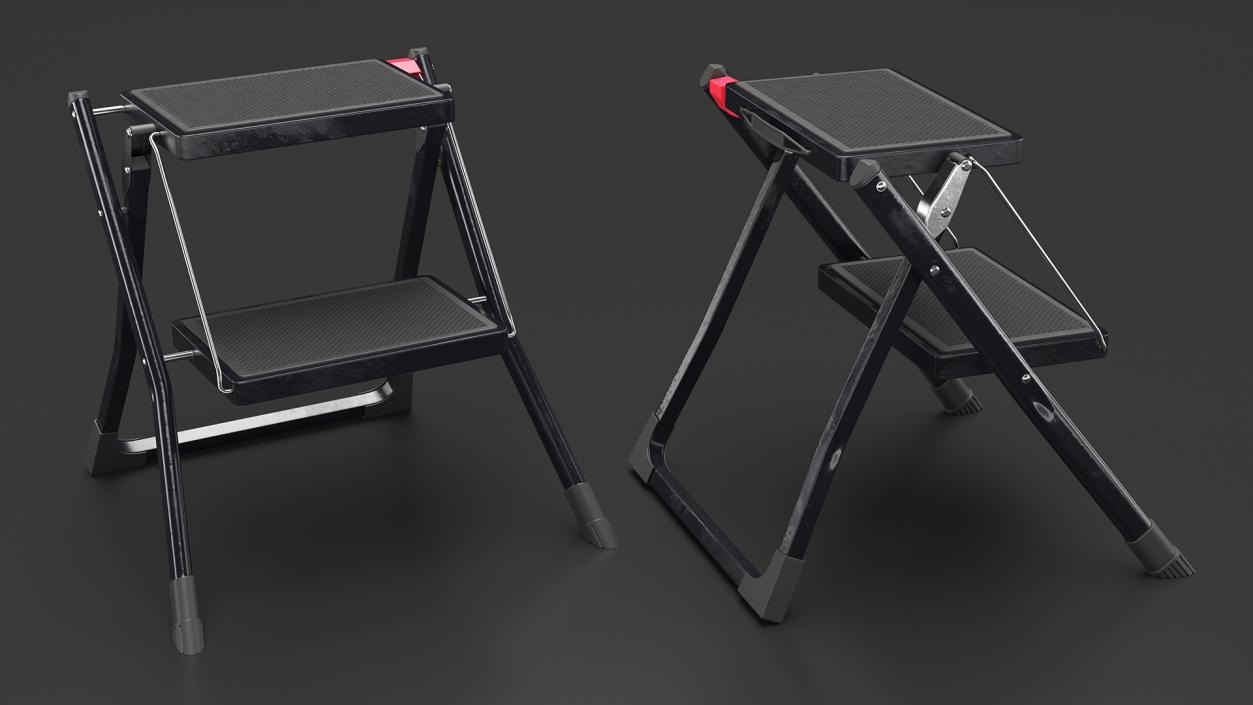 3D Two Steps Black Steel Stool Rigged for Cinema 4D model