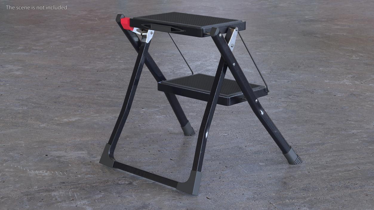 3D Two Steps Black Steel Stool Rigged for Cinema 4D model