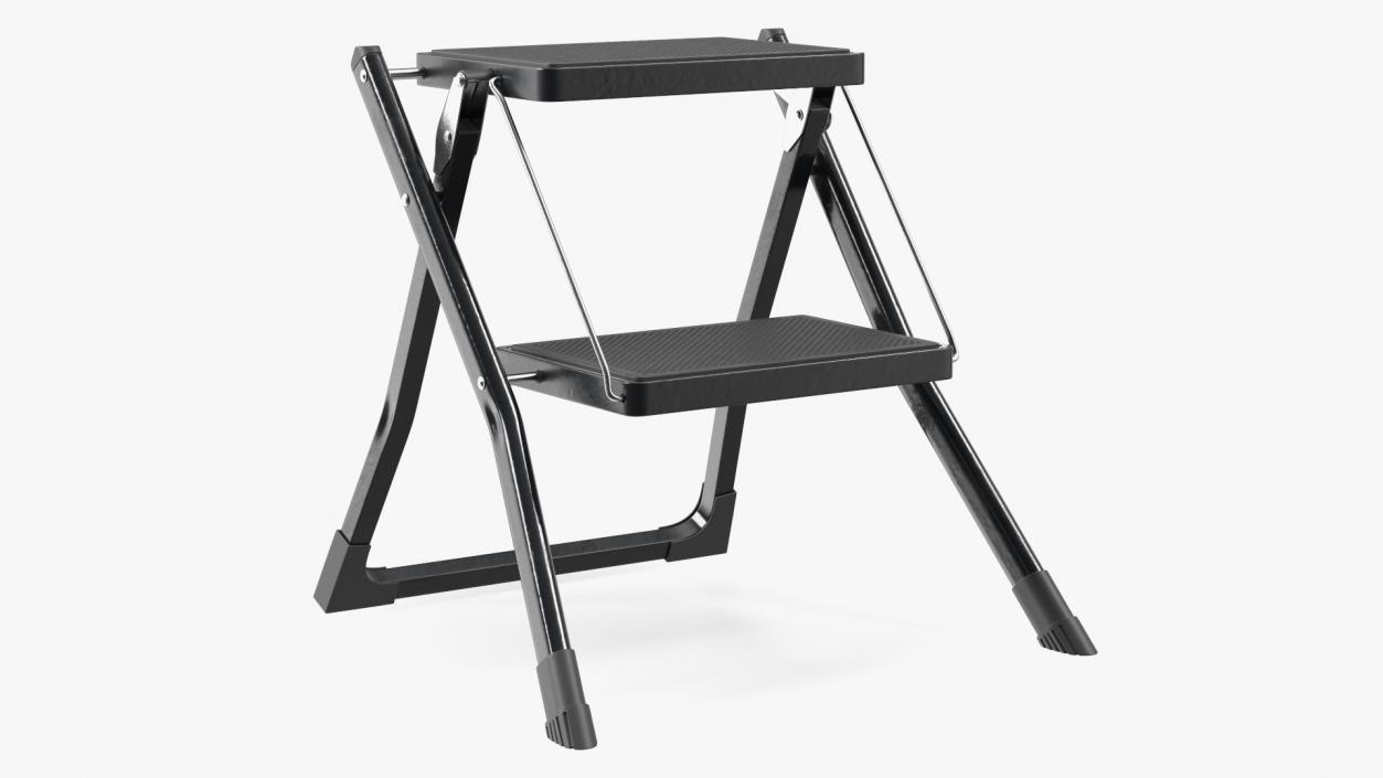 3D Two Steps Black Steel Stool Rigged for Cinema 4D model