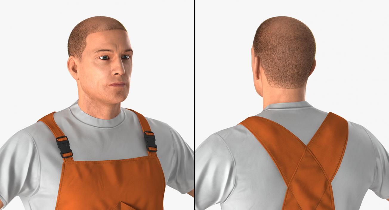 Worker Wearing Orange Overalls Rigged 3D