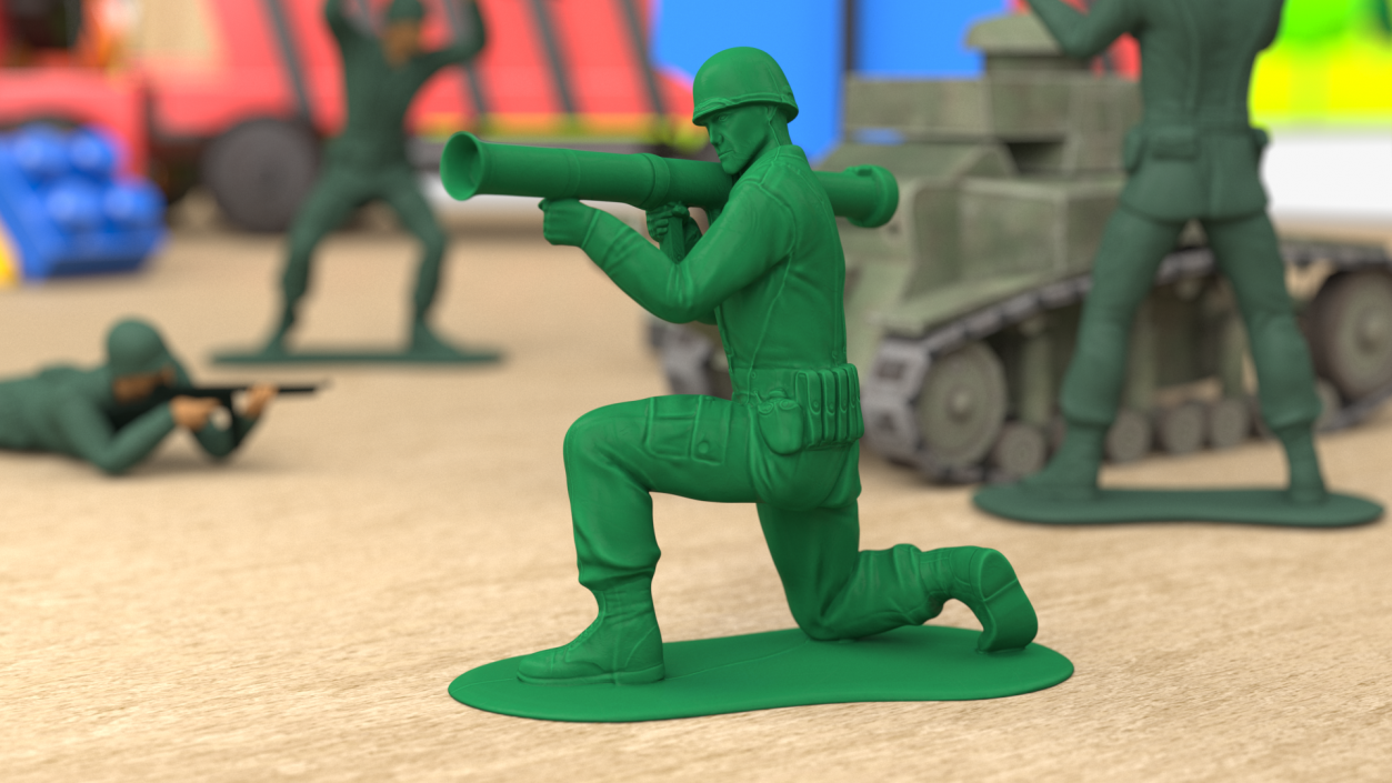 3D Green Plastic Toy Soldier with Rocket Launcher