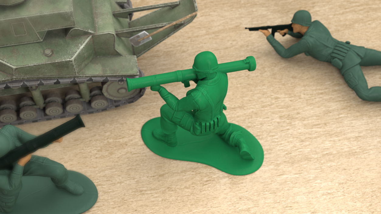 3D Green Plastic Toy Soldier with Rocket Launcher