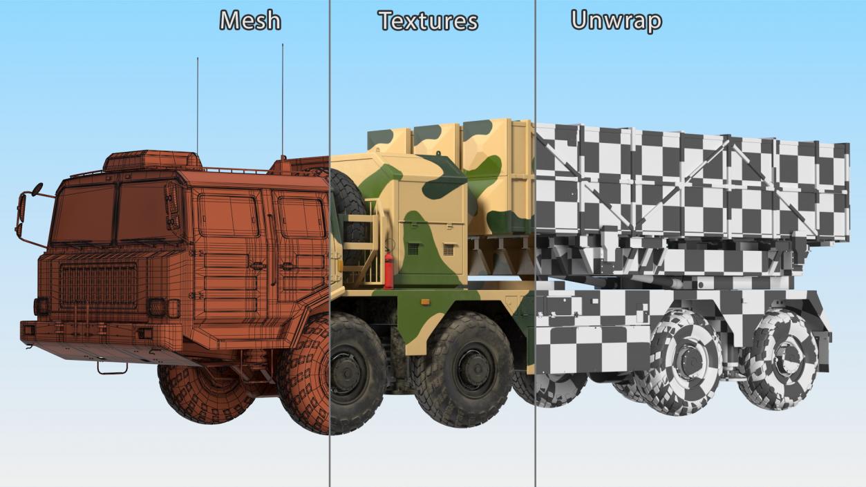 3D Chinese MLRS WS-2D Sand Camouflage Rigged