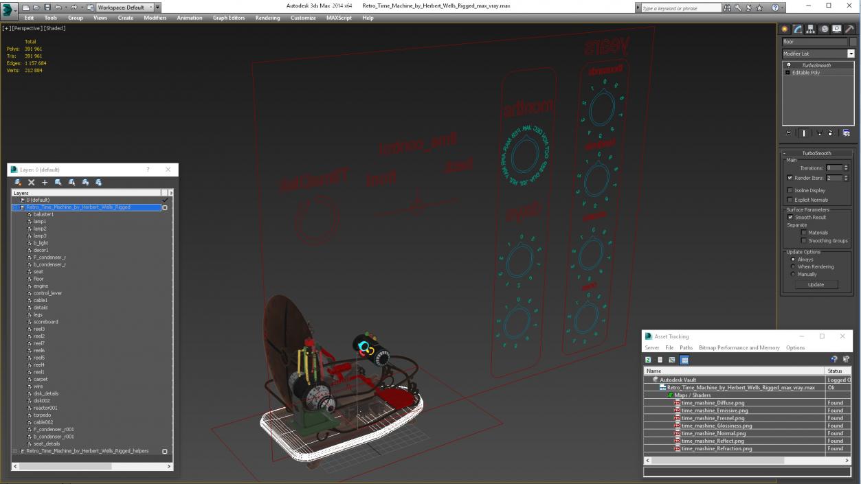 Retro Time Machine by Herbert Wells Rigged 3D