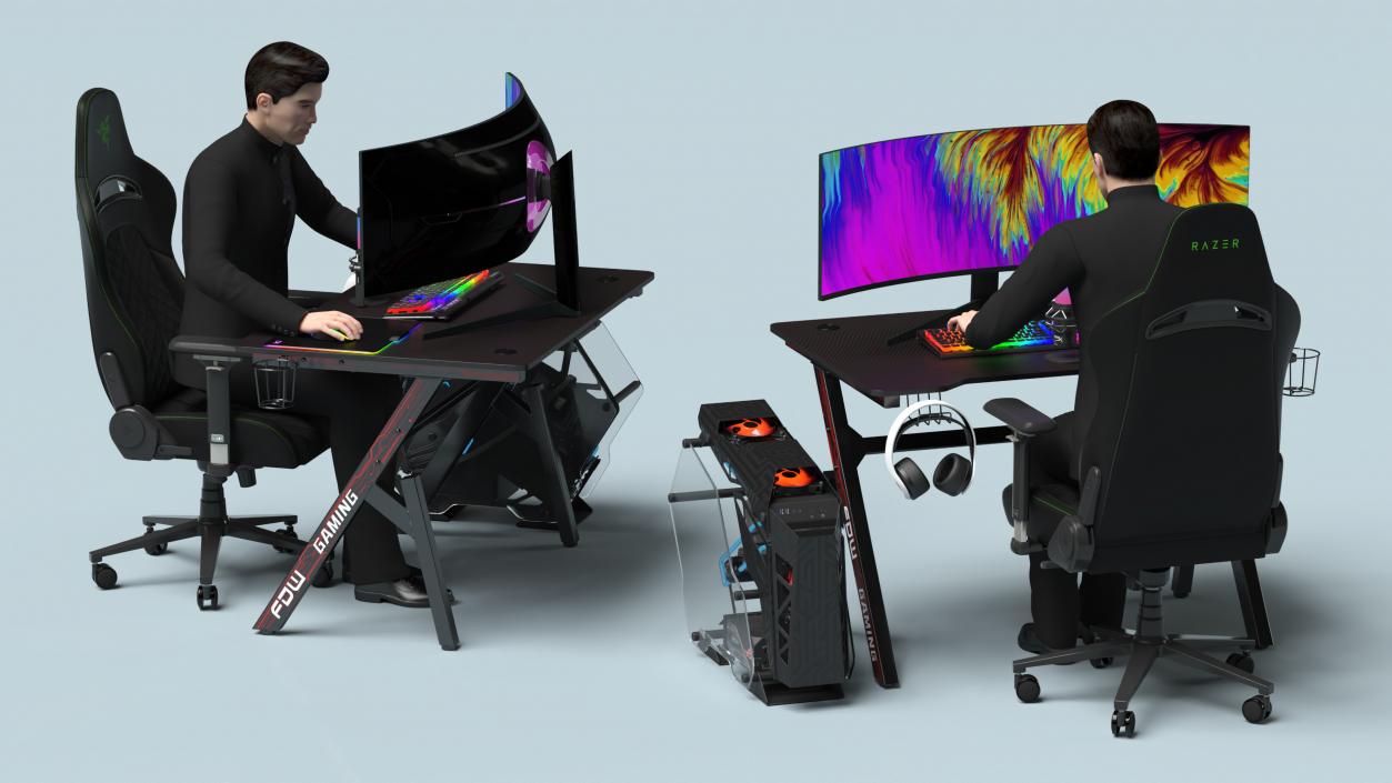 3D model Streamer Working Table with PC