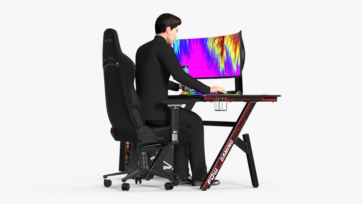 3D model Streamer Working Table with PC