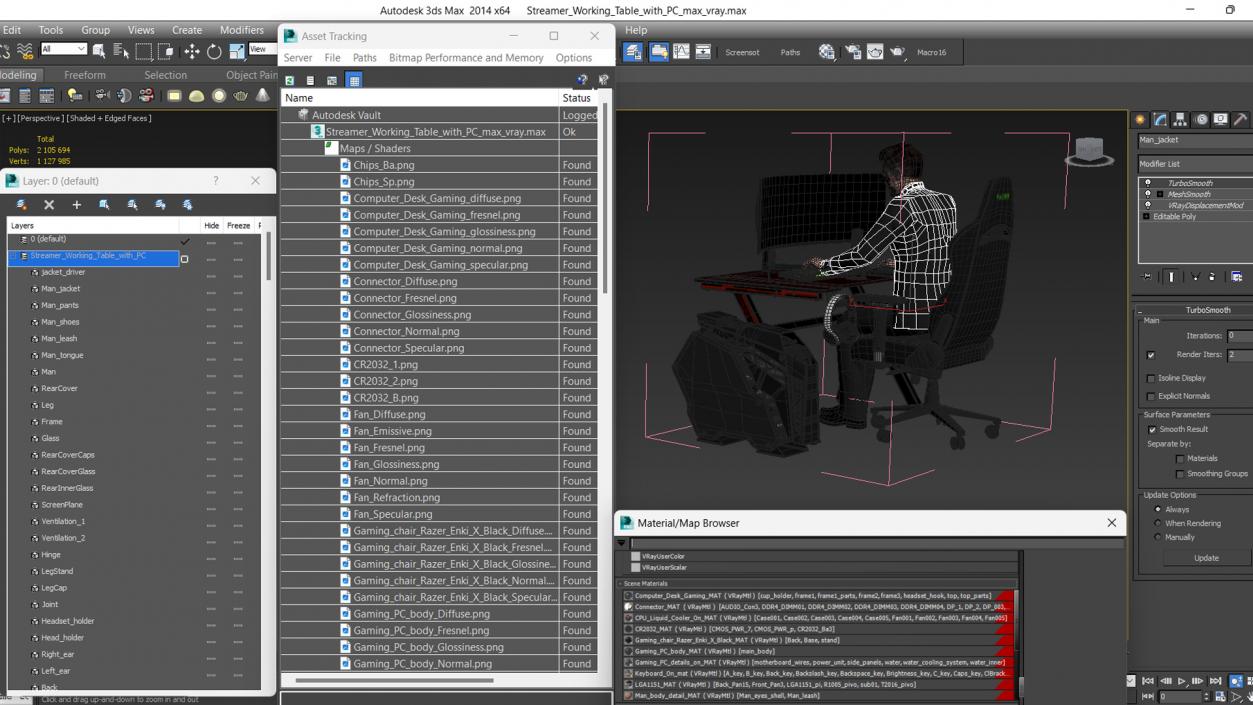 3D model Streamer Working Table with PC