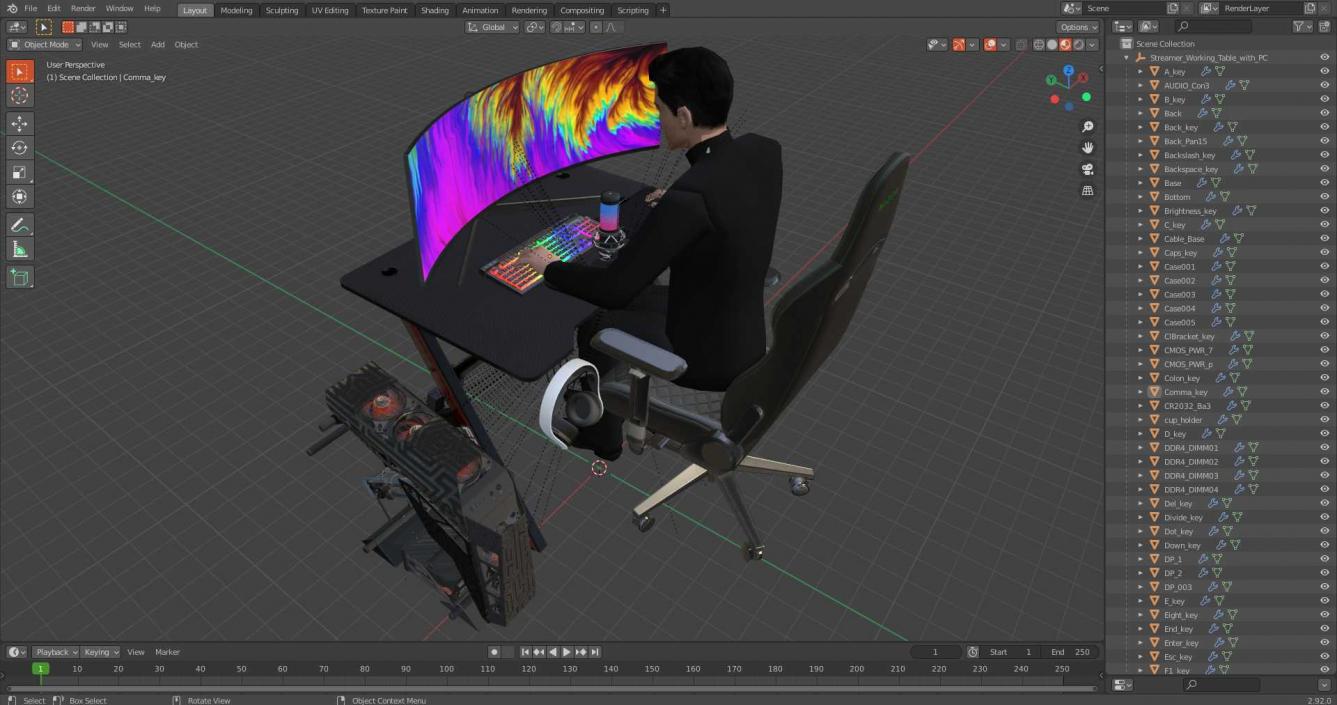 3D model Streamer Working Table with PC