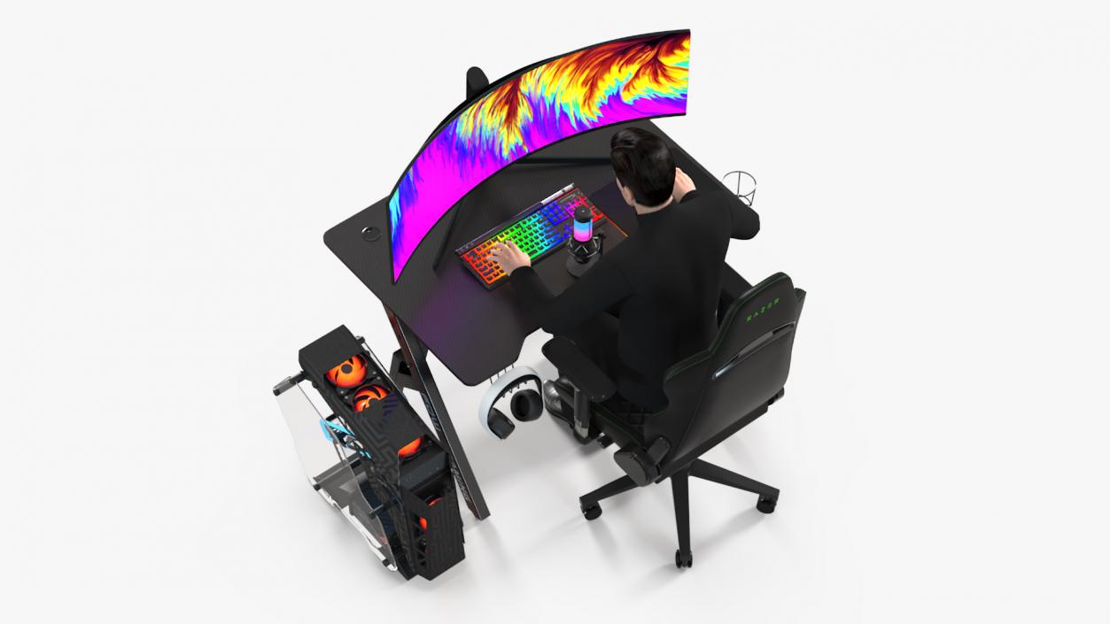 3D model Streamer Working Table with PC