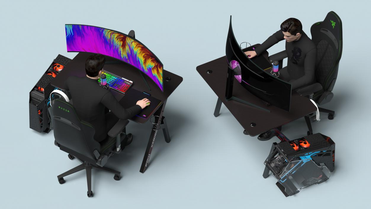 3D model Streamer Working Table with PC