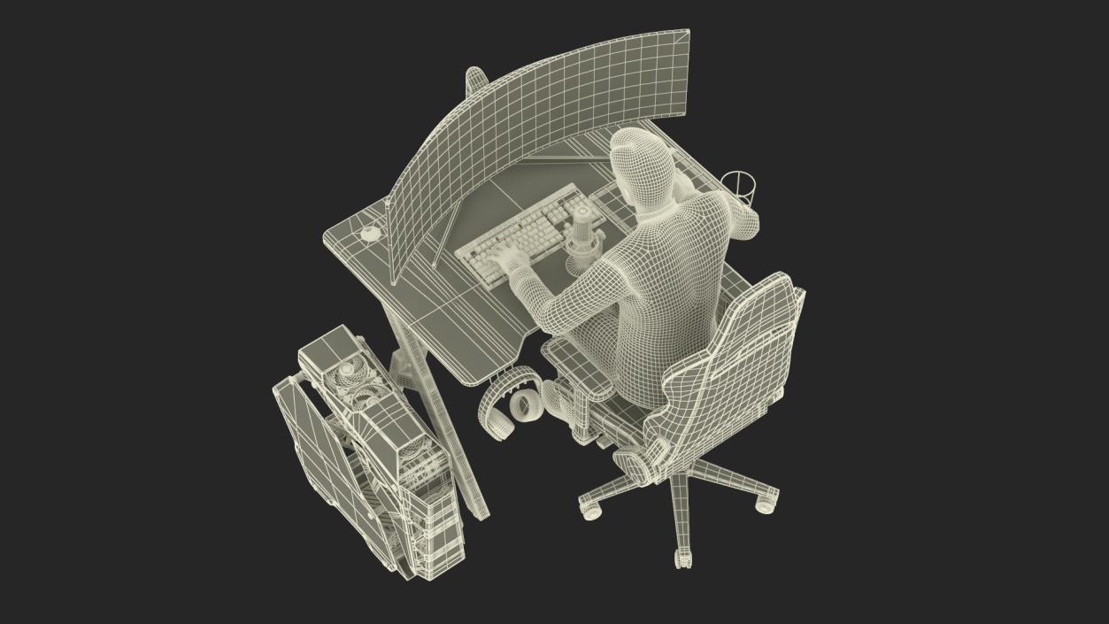 3D model Streamer Working Table with PC