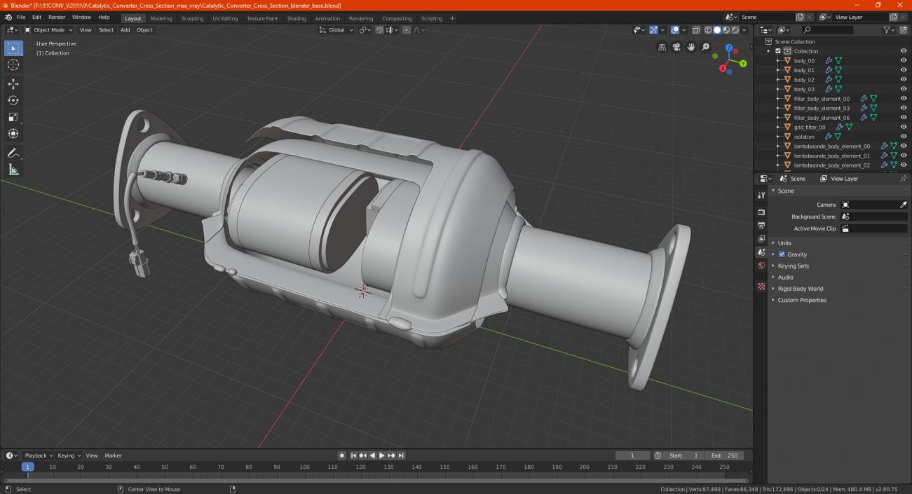 3D Catalytic Converter Cross Section model