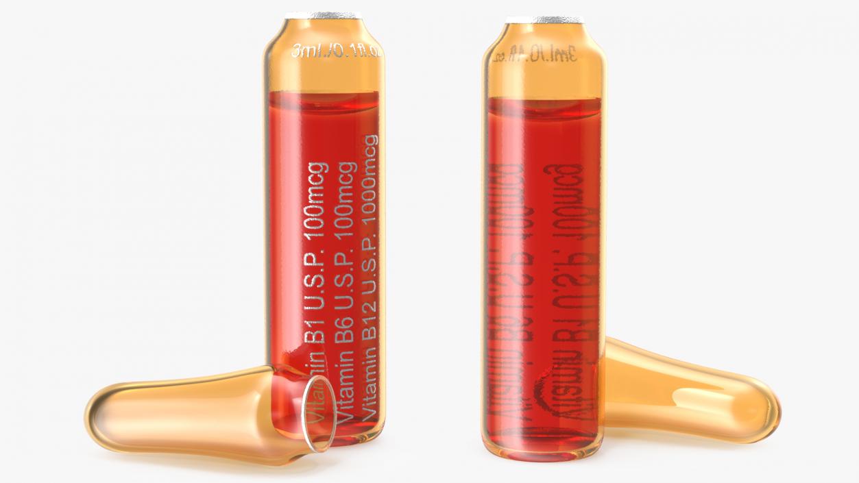 3D Vitamin B Complex Amber Ampoule Opened model