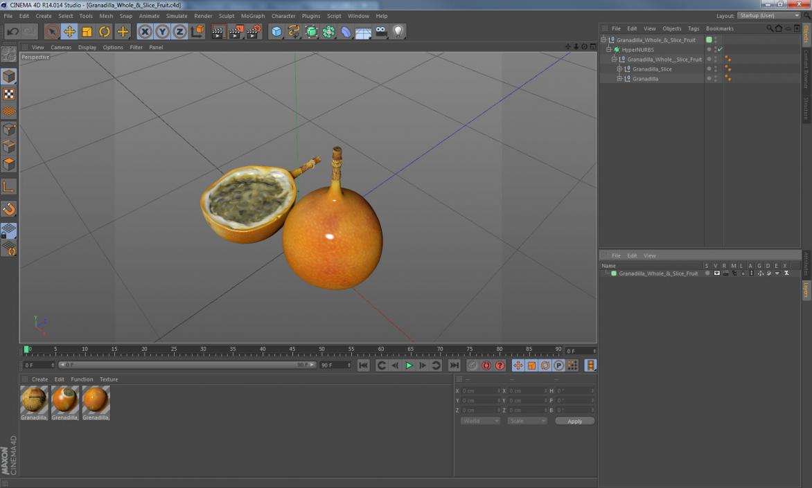 Granadilla Whole and Slice Fruit 3D