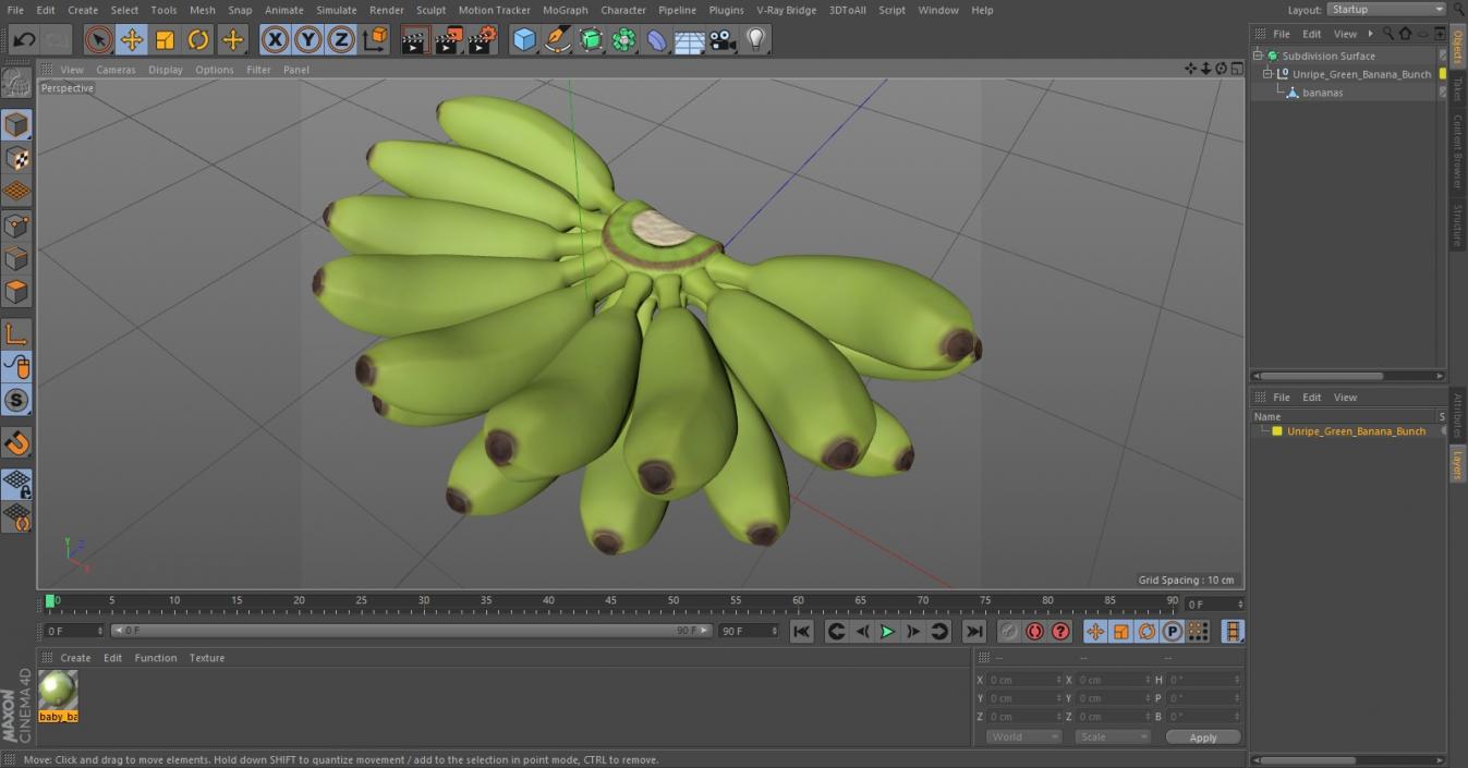 3D model Unripe Green Banana Bunch