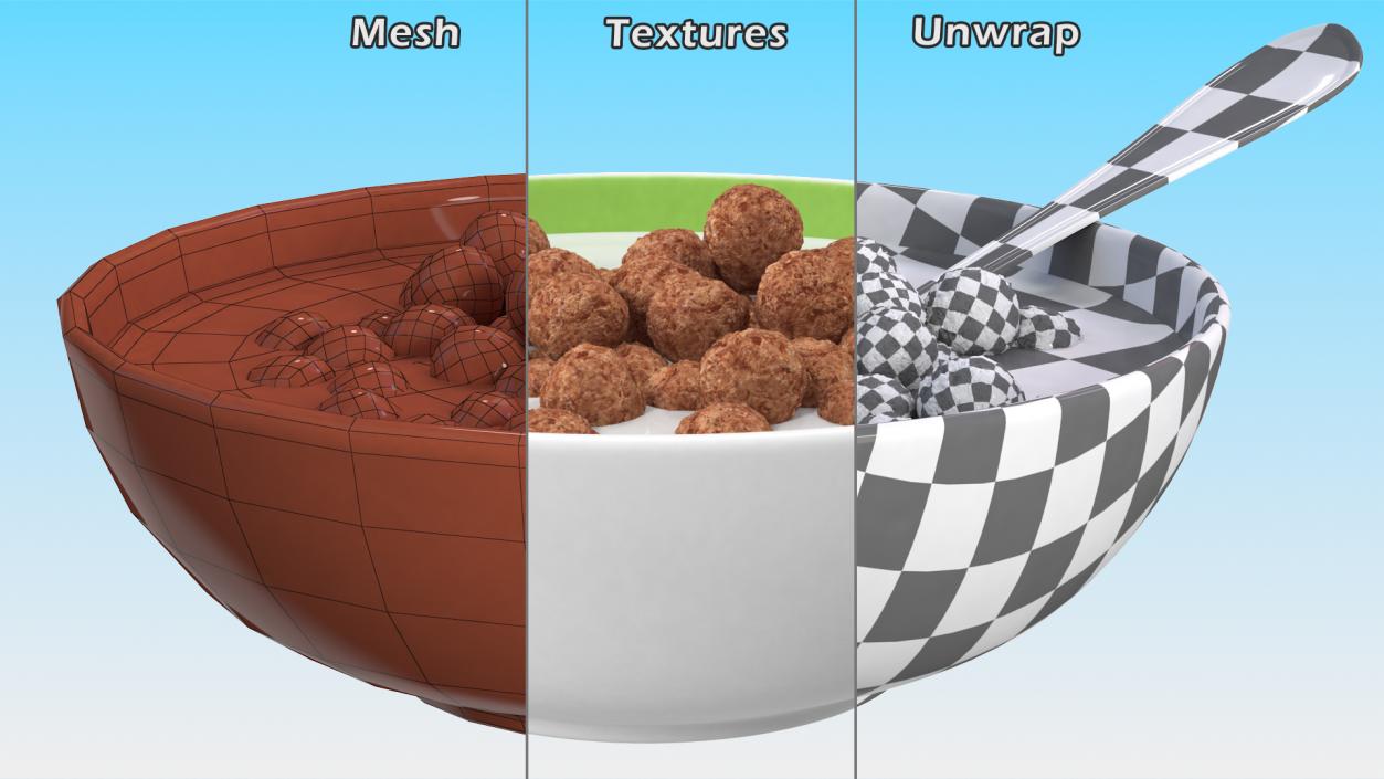 3D model Cereal Chocolate Balls in Bowl with Milk