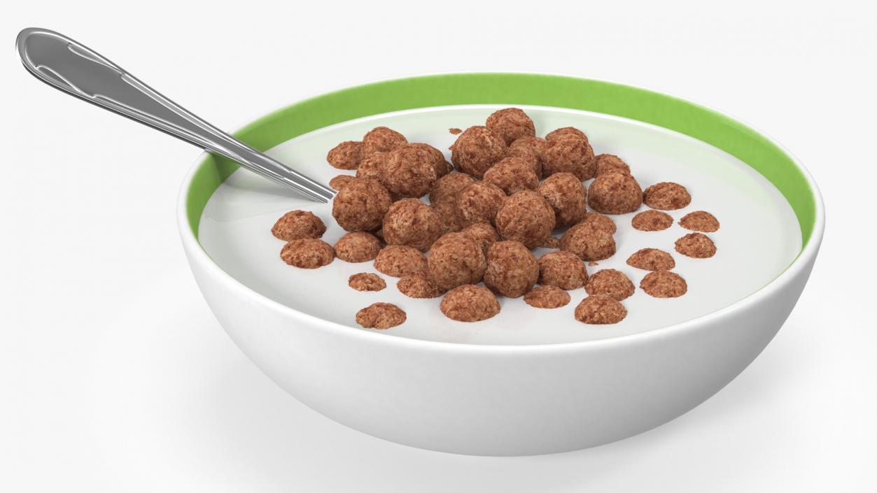 3D model Cereal Chocolate Balls in Bowl with Milk