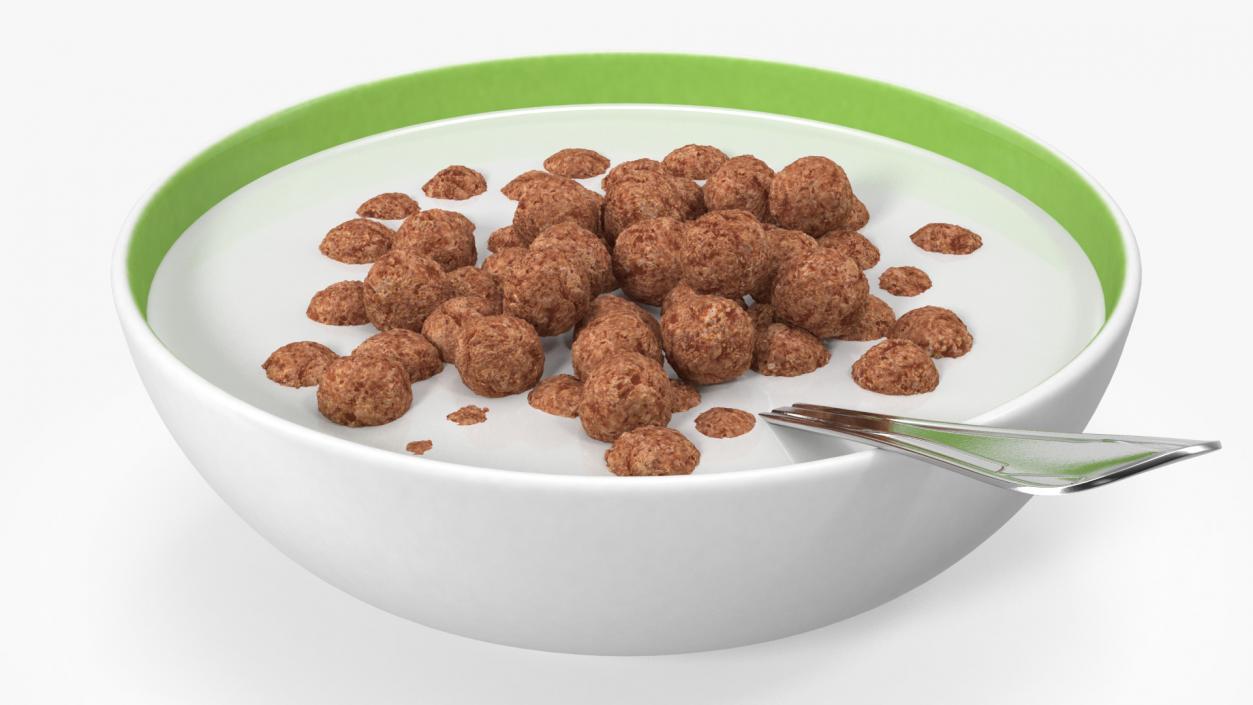 3D model Cereal Chocolate Balls in Bowl with Milk