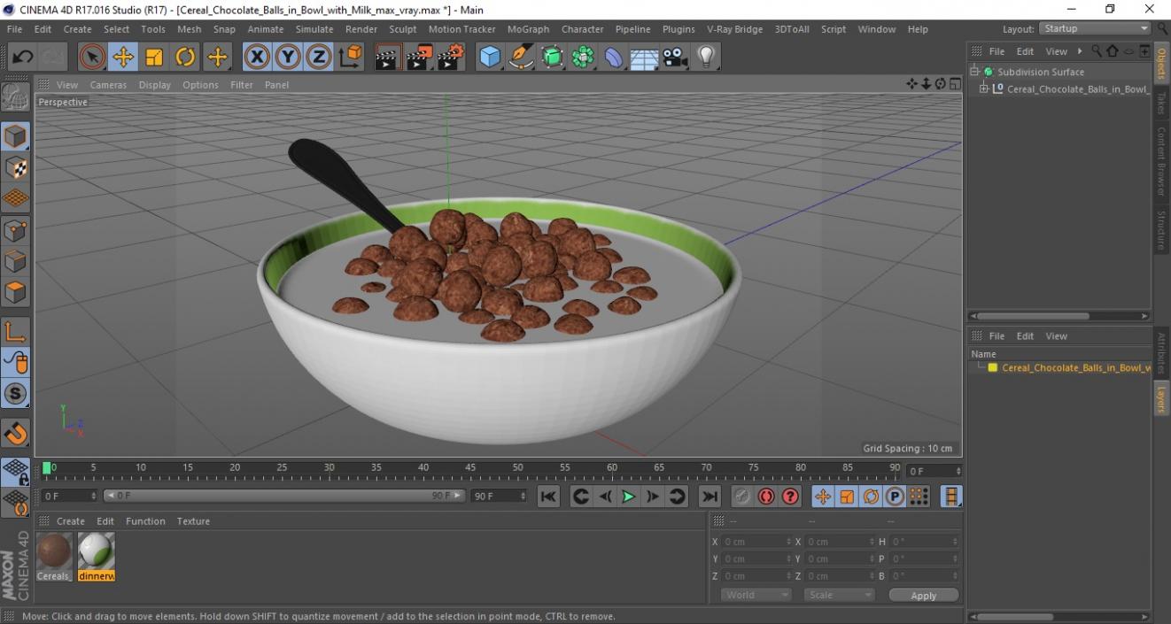 3D model Cereal Chocolate Balls in Bowl with Milk