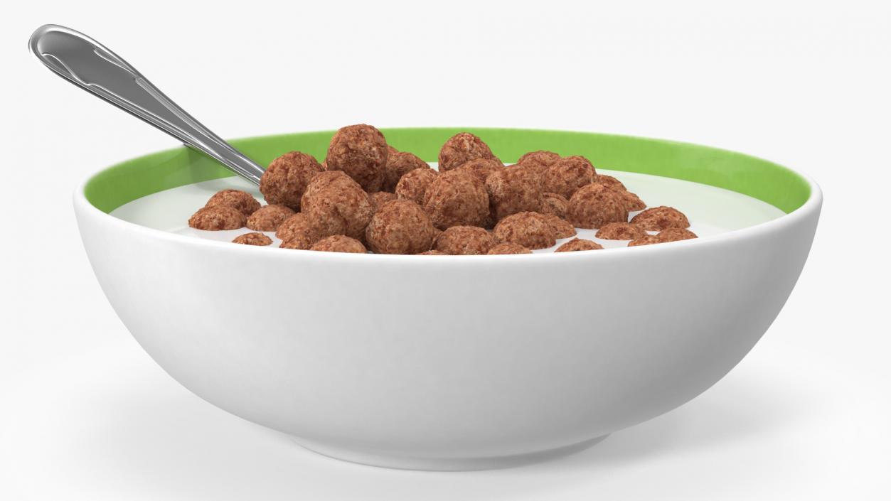 3D model Cereal Chocolate Balls in Bowl with Milk