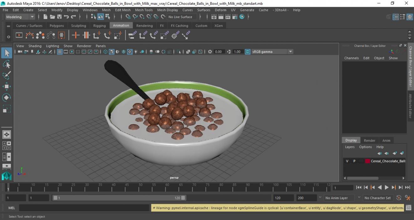 3D model Cereal Chocolate Balls in Bowl with Milk