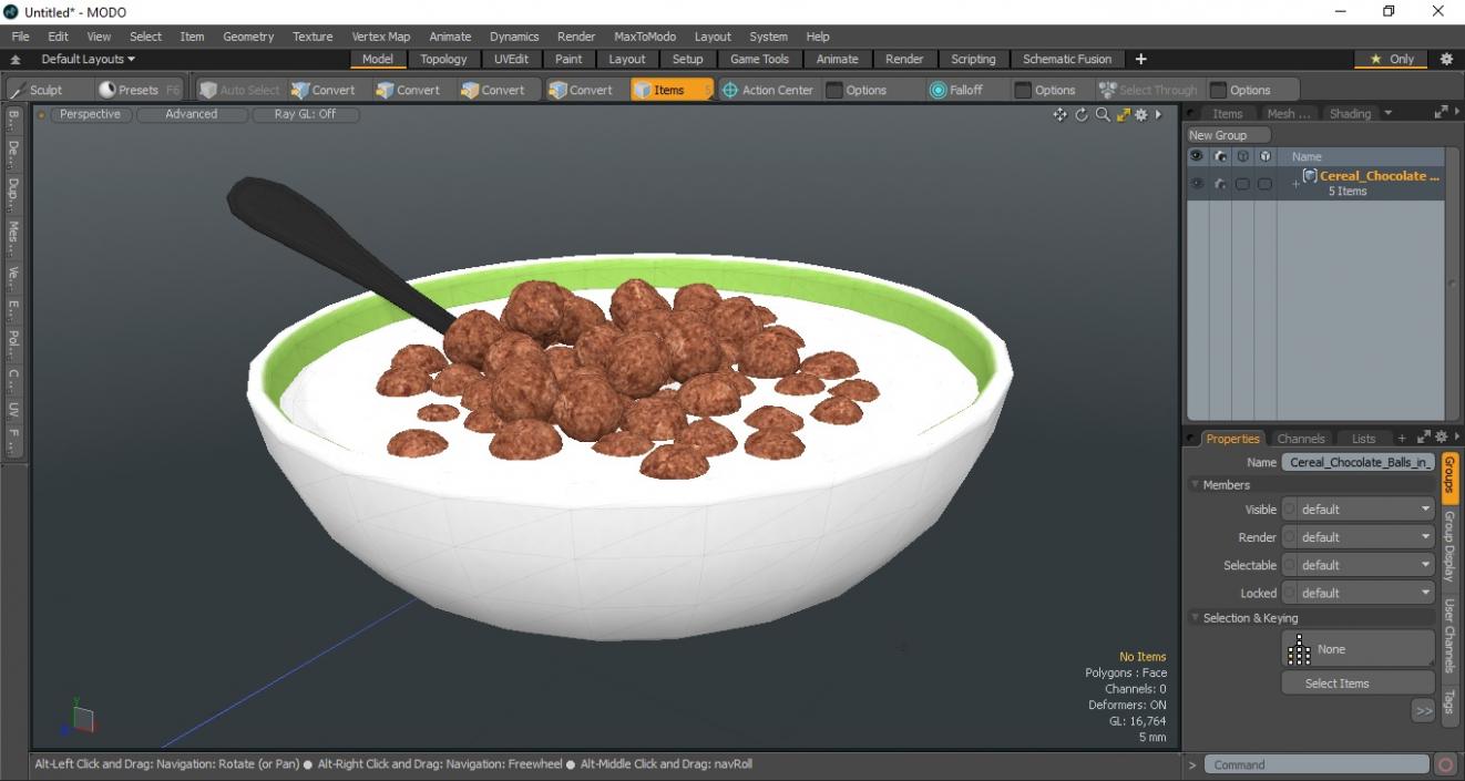 3D model Cereal Chocolate Balls in Bowl with Milk