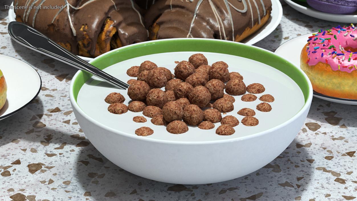 3D model Cereal Chocolate Balls in Bowl with Milk