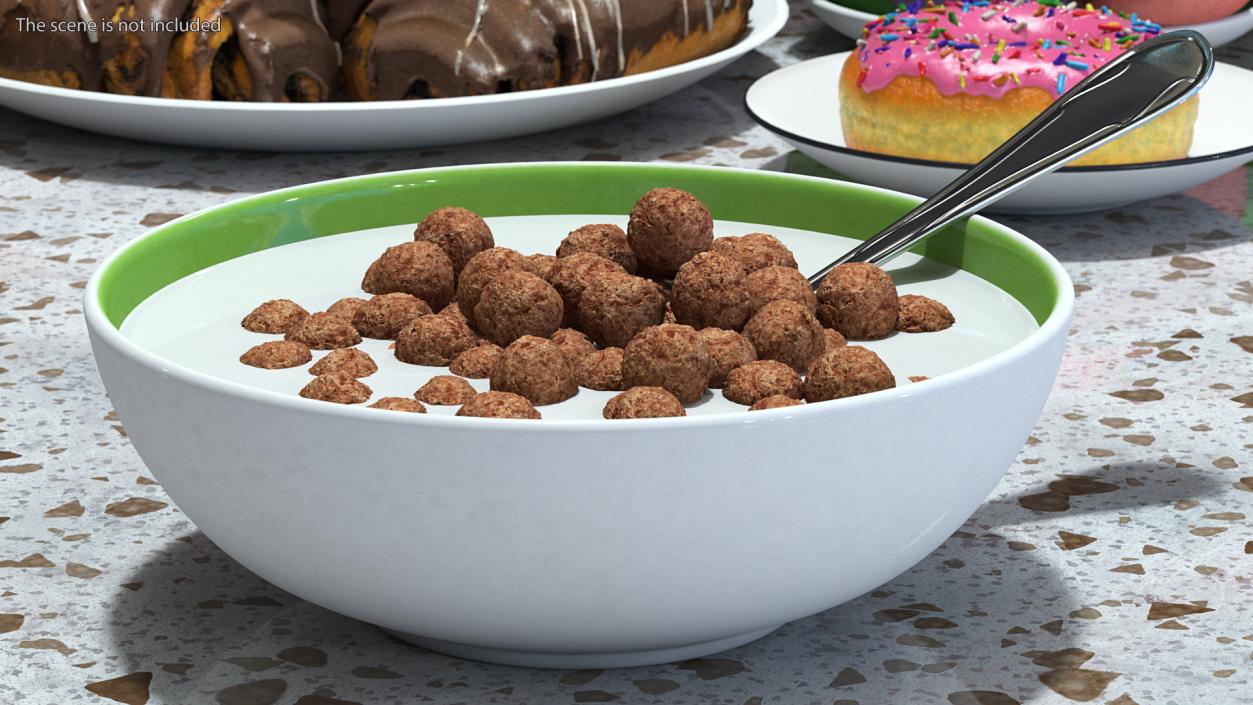 3D model Cereal Chocolate Balls in Bowl with Milk