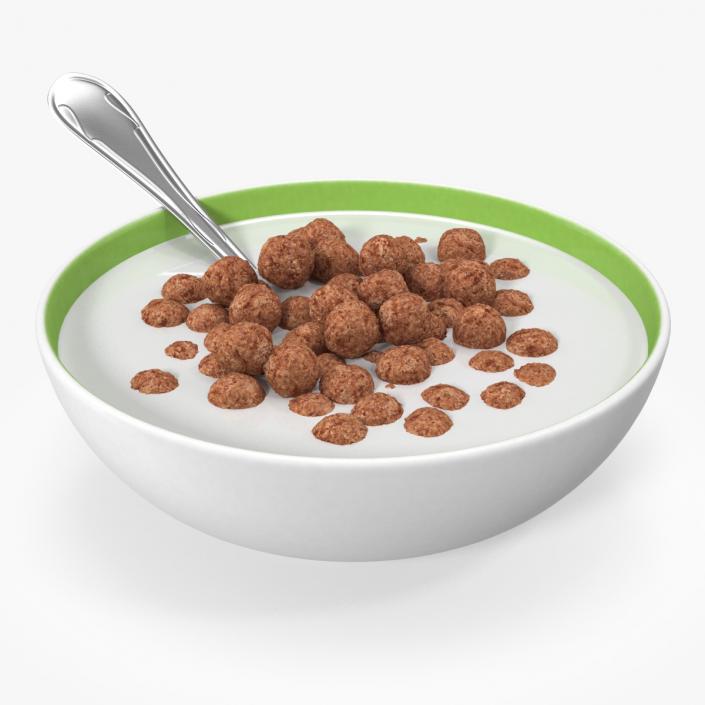 3D model Cereal Chocolate Balls in Bowl with Milk