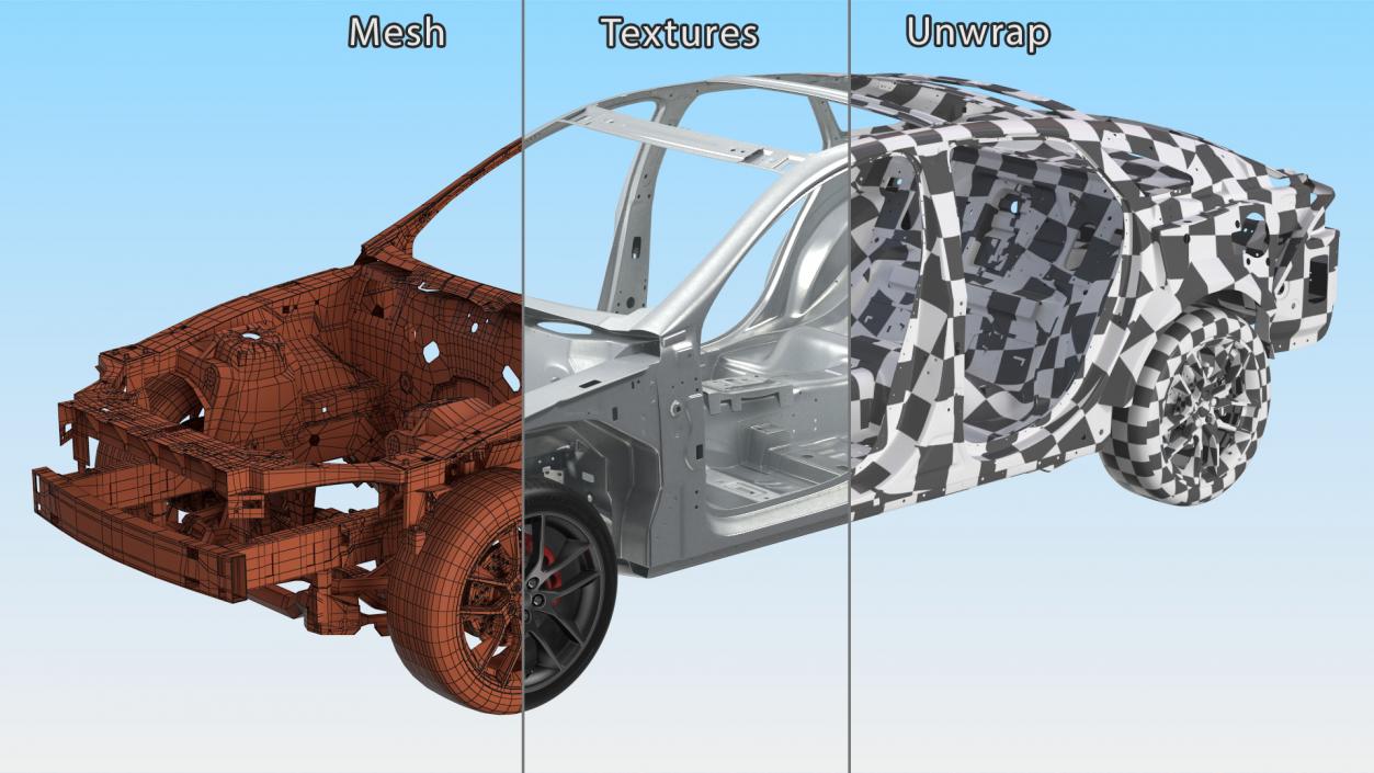 3D Car Frame with Wheels