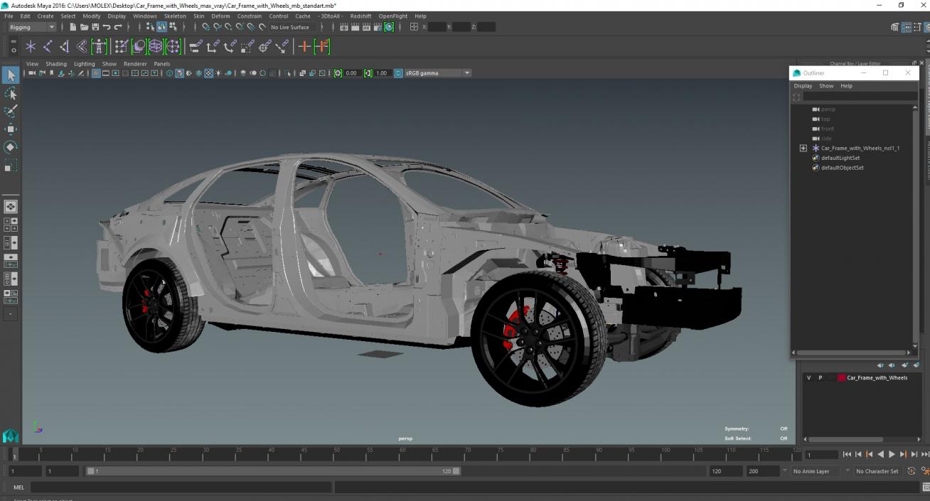 3D Car Frame with Wheels