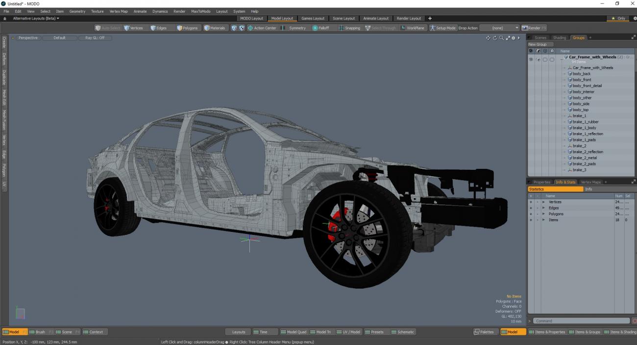 3D Car Frame with Wheels