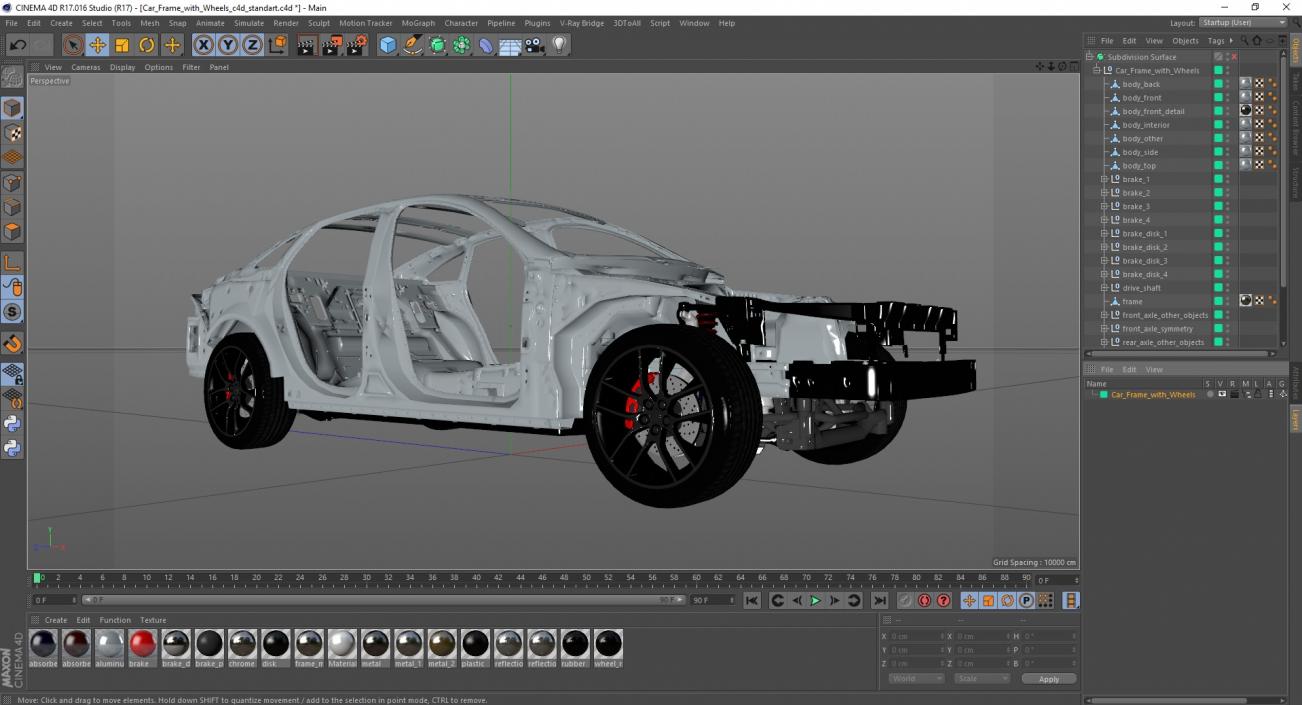 3D Car Frame with Wheels