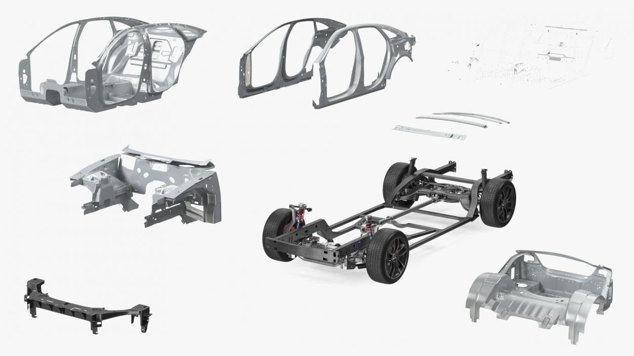 3D Car Frame with Wheels