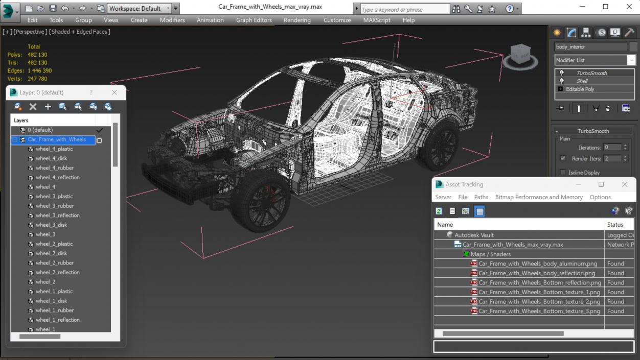 3D Car Frame with Wheels