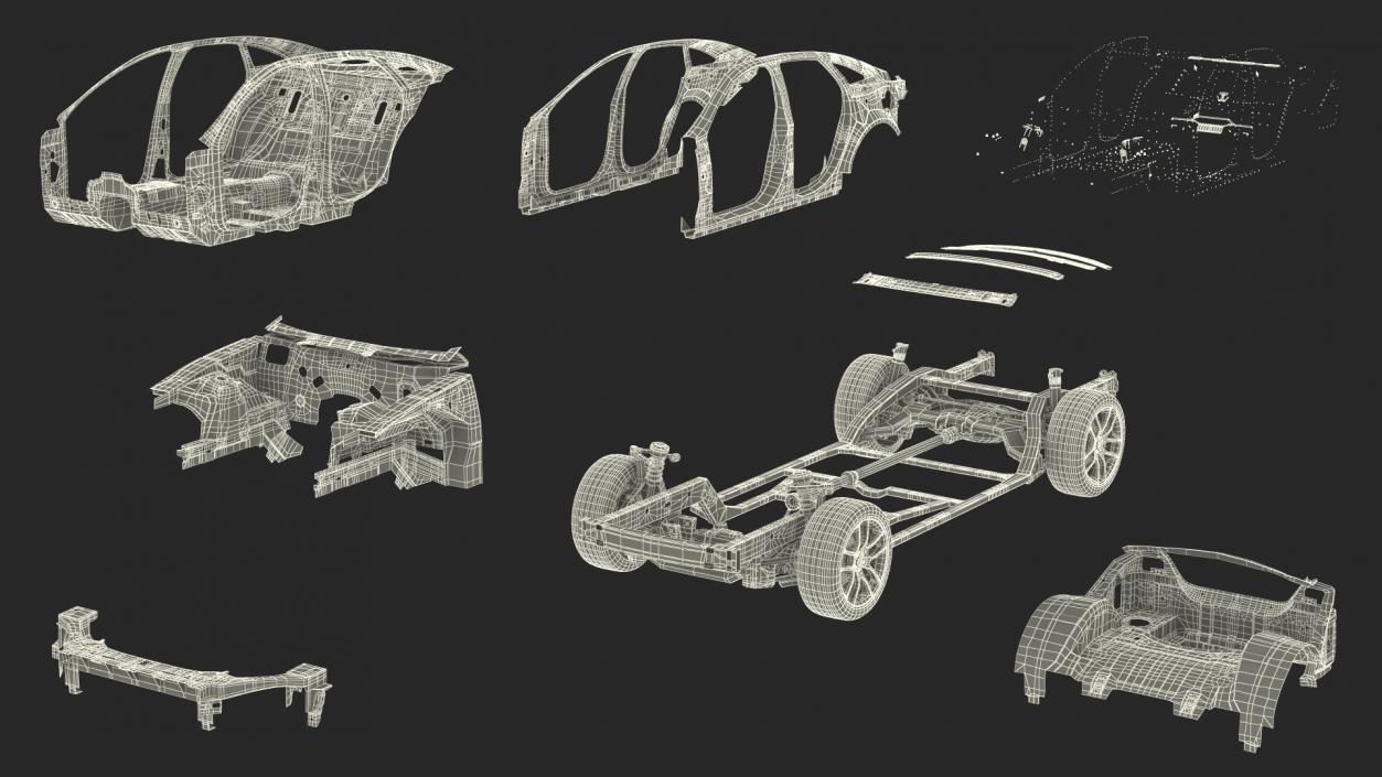 3D Car Frame with Wheels