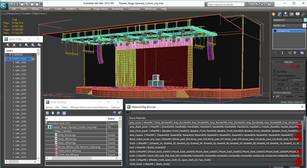 3D Theater Stage Opened Curtain model